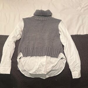 Gray Turtleneck Sweater Vest w/ white button down shirt for Women
